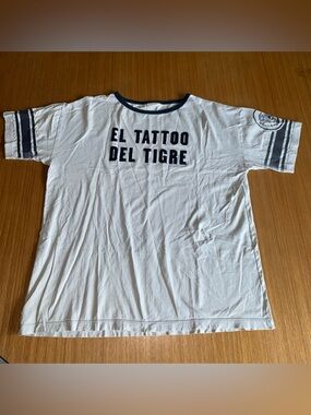 Dries Van Noten El Tattoo Del Tigre Cream w/ Navy Trim T Shirt XL